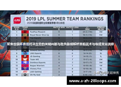 聚焦世俱杯赛场对决走势的关键判断与胜负脉络解析赛前战术与临场变量洞察